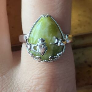 Natural Connemara Marble Sterling Silver Claddagh Ring Size 8